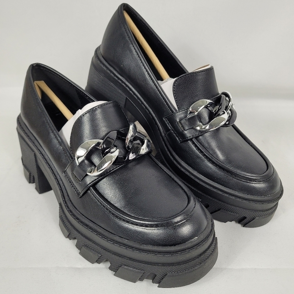 NIB JustFab Drew Lug Sole Loafers Black Size 8 MSRP $65 - Picture 1 of 9